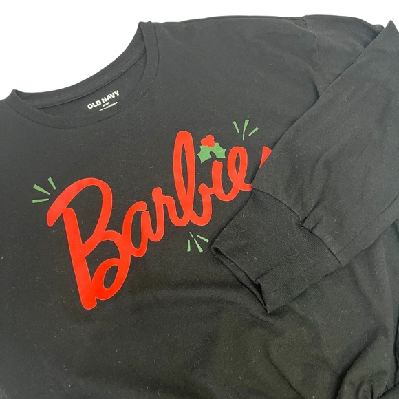 Old Navy Girls Barbie Christmas Crewneck Sweater Long‎ Sleeve Size M (8) Black - Picture 1 of 9